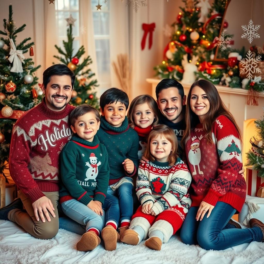 holiday-themed family photo ensembles